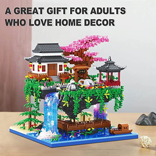 Cherry Blossom Bonsai Tree Building Set, Architecture of Peach Blossom Pond Building Set, Collectible Models Gifts for Teens Adults 14+ (3320 PCS)