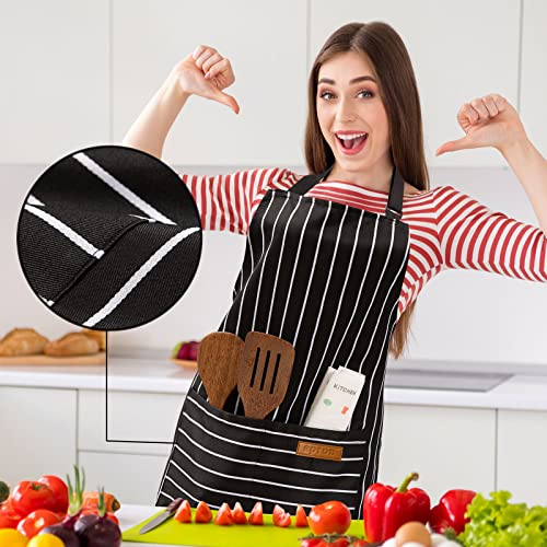 BeLuyi 2 Pack Adjustable Bib Apron with 2 Pockets Chef Cooking Kitchen Restaurant Aprons for Women Men (Black/Brown Stripes)