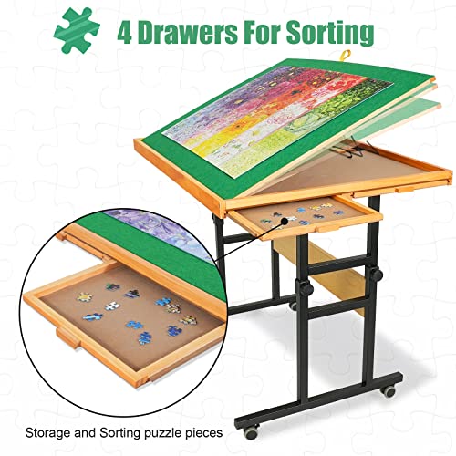 ALL4JIG 1500 Piece Jigsaw Puzzle Table with Legs,25"x34"Adjustable Puzzle Tables for Adults, 3-Tilting-Angle Portable Wooden Jigsaw Puzzle Board Portable with 4 Drawers & Cover Birthday Gift for mom