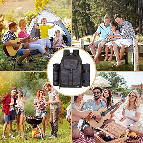 Hap Tim Picnic Backpack for 2 Person with Insulated Cooler Compartment,Wine Holder,Fleece Blanket,Cutlery Set, Engagement Gifts for Couples, Dark Grey（3065-DG）