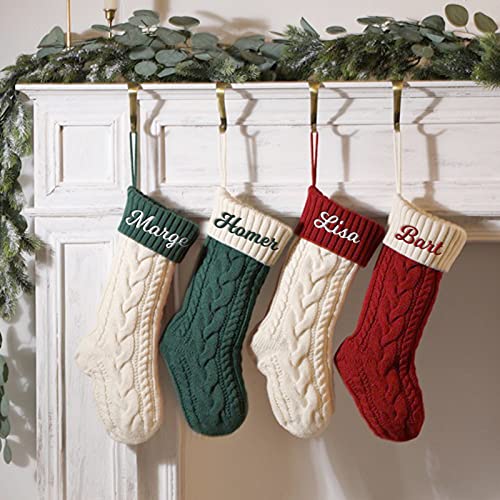 Personalized Christmas Stockings Custom Name Family Christmas Stockings 18” Large Knit Knitted Xmas Stocking for Kids, Rustic Farmhouse Fireplace Hanging Ornament Christmas Holiday Party Decoration