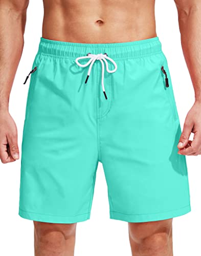 Viodia Men's Swim Trunks with Compression Liner Quick Dry Board Shorts Swimsuit Swimwear for Men with Zipper Pockets