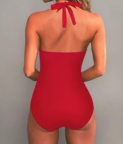 SUUKSESS Women Sexy Tummy Control One Piece Swimsuits Halter Push Up Bathing Suits