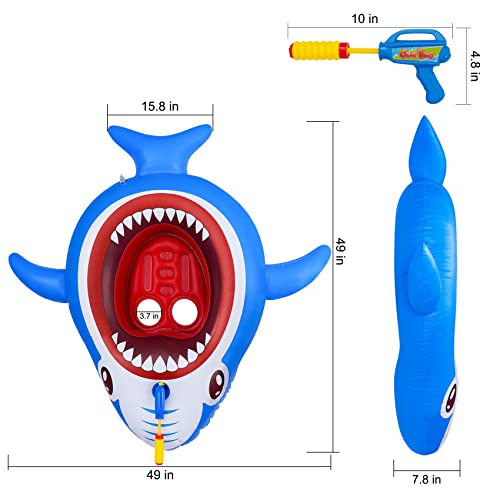 Inflatable Floating Pool Toys for Kids Pool Float Swimming Ring Beach Water Floats Shark Boat with Water Gun Inflated Ride on Float Summer Water Games Toy for Boys Girls