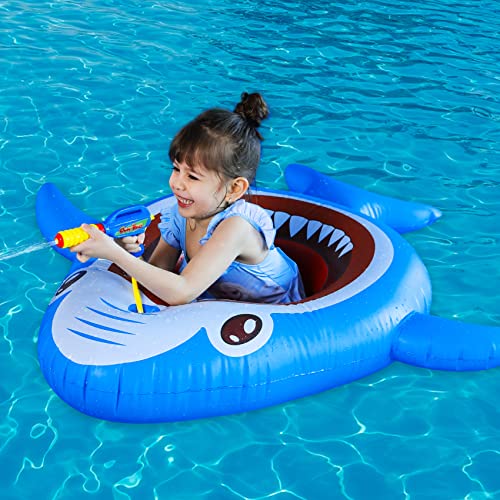 Inflatable Floating Pool Toys for Kids Pool Float Swimming Ring Beach Water Floats Shark Boat with Water Gun Inflated Ride on Float Summer Water Games Toy for Boys Girls