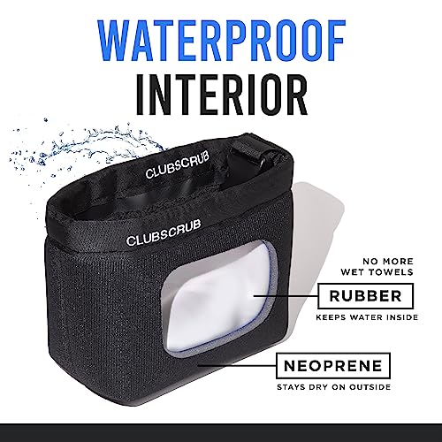 Golf Club and Golf Ball Cleaning Bag, Waterproof Clean Face Technology Liner, Detachable Clip, Machine Washable, Cleans Club Grooves, Dry Exterior (Neoprene or Microfiber Option Available)