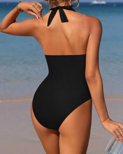 SUUKSESS Women Sexy Halter 1 Piece Swimsuit Slimming Tummy Control Bathing Suits