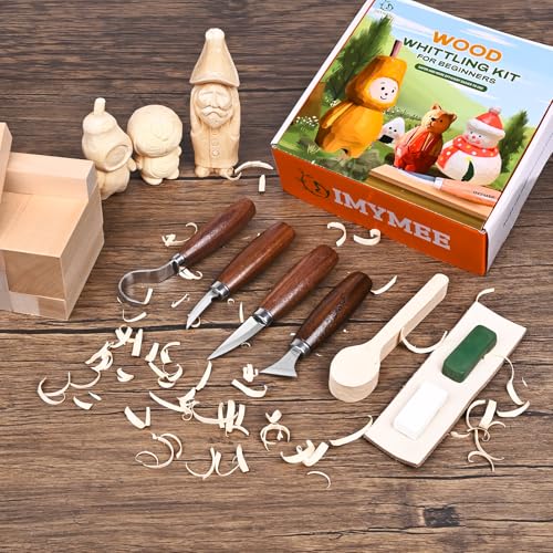 IMYMEE Wood Whittling Kit for Beginners-Complete Whittling Set with 4pcs Wood Carving Knives & 8pcs Basswood Wood Blocks-Perfect Wood Carving Kit Set-Includes Wood Carving Tools for Adults and Kids