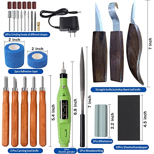 Upgrade 38 PCS Wood Carving Kit,Wood Carving Tool, Wood Carving Knife Set & Electric Polishing Machine,Including Tool Box,for Beginner and Carpenter Experts (RXSDUS)