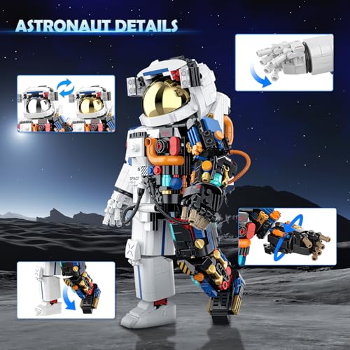 HOGOKIDS Astronaut Space Building Set - 896 PCS Space Building Blocks Toys with Display Stand & Two Helmets | Astronaut Collection for Adults, Valentines Birthday Gift for Kids Boys Aged 8 9 10 11 12+