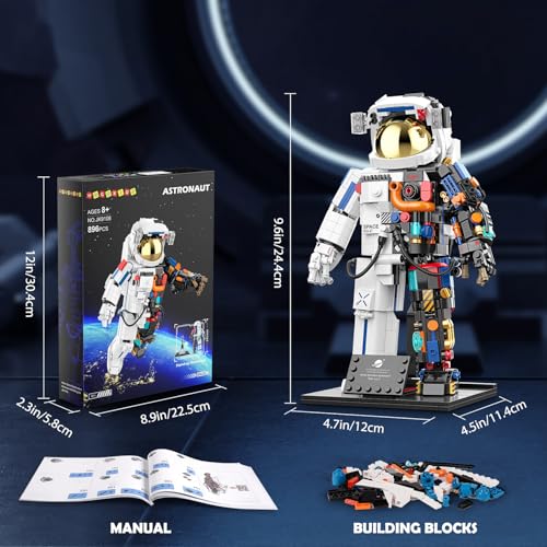 HOGOKIDS Astronaut Space Building Set - 896 PCS Space Building Blocks Toys with Display Stand & Two Helmets | Astronaut Collection for Adults, Valentines Birthday Gift for Kids Boys Aged 8 9 10 11 12+