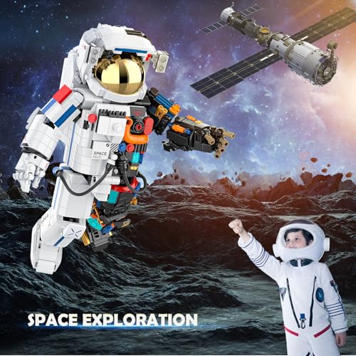 HOGOKIDS Astronaut Space Building Set - 896 PCS Space Building Blocks Toys with Display Stand & Two Helmets | Astronaut Collection for Adults, Valentines Birthday Gift for Kids Boys Aged 8 9 10 11 12+