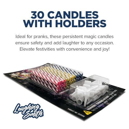 Laughing Smith Magic Relighting Candles - (30 pk) - Trick Happy Birthday Party Decorations for Cakes - Prank Celebration Candle - for Kids & Fun-Loving Adults