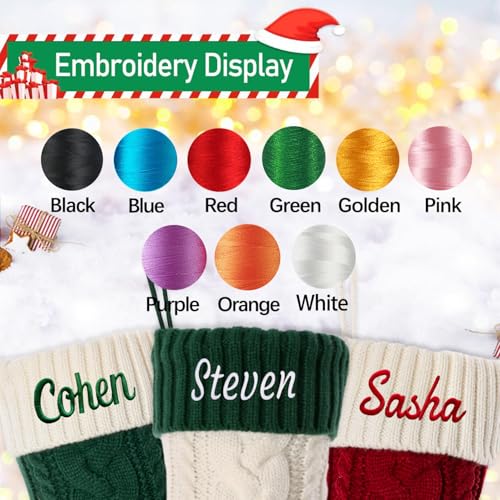 ZGCYSMHT Personalized Christmas Stocking,Custom Name 18 inch Large Knit Christmas Stocking for Family,Color-Contrast Xmas Stocking with Name Embroidery for Holiday Party Decoration(1 Pcs)