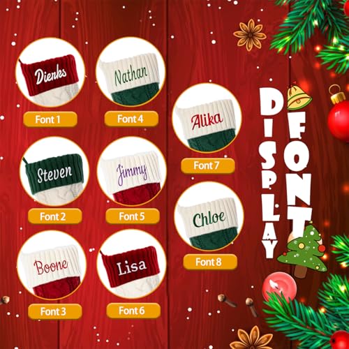 ZGCYSMHT Personalized Christmas Stocking,Custom Name 18 inch Large Knit Christmas Stocking for Family,Color-Contrast Xmas Stocking with Name Embroidery for Holiday Party Decoration(1 Pcs)