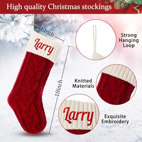 ZGCYSMHT Personalized Christmas Stocking,Custom Name 18 inch Large Knit Christmas Stocking for Family,Color-Contrast Xmas Stocking with Name Embroidery for Holiday Party Decoration(1 Pcs)