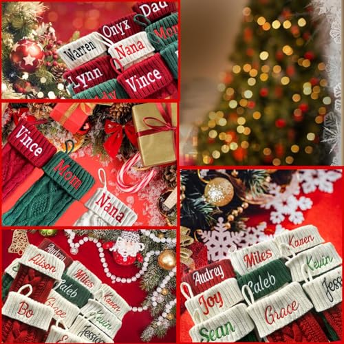 ZGCYSMHT Personalized Christmas Stocking,Custom Name 18 inch Large Knit Christmas Stocking for Family,Color-Contrast Xmas Stocking with Name Embroidery for Holiday Party Decoration(1 Pcs)