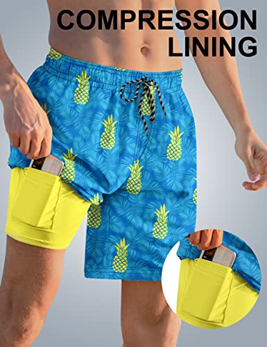 Cozople Mens Swimming Trunks with Compression Liner Swim Shorts 7 inch Quick Dry Bathing Suit Anti Chafe Boardshorts