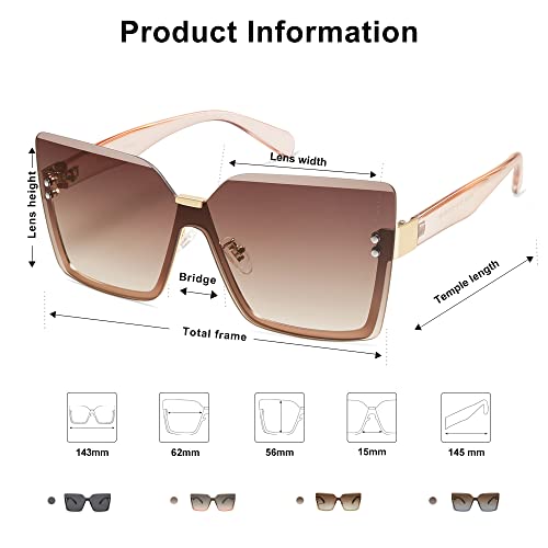 SOJOS Trendy Square Oversized Sunglasses Womens Big Rimless UV400 Ladies Shades SJ1160