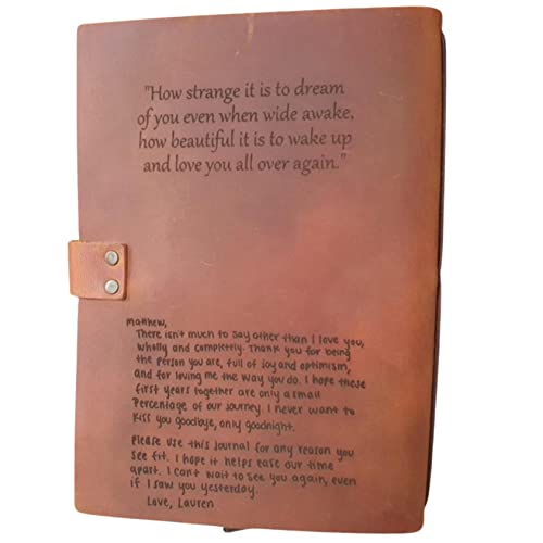 SFdizayn Custom Engraved Leather Journal, Personalized Handmade Writing Notebook with Refillable Lined Paper, 5.8 inches X 8.3 inches, Brown