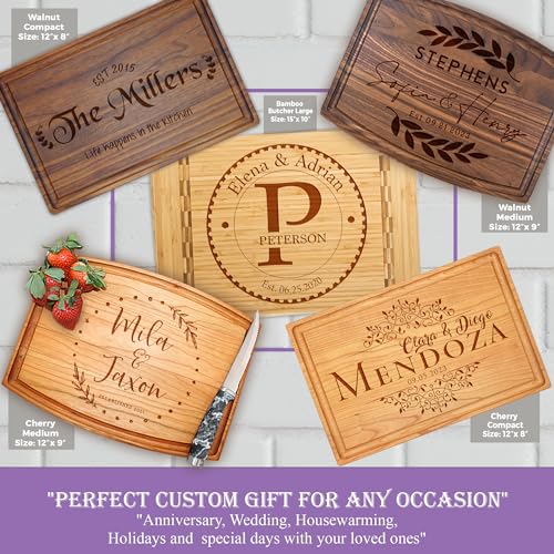 Tayfus Personalized & Monogrammed Cutting Boards, Handmade Custom Wood Serving Board, Customized Gifts for Christmas, Wedding, Anniversary, Housewarming, Real Estate, Realtor Closing For Couples