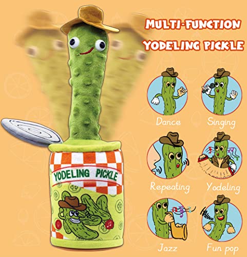 Yodeling Pickle, Talking Yodeling Toy Repeats What You Say, Singing Pickle Plush Toys - Rechargeable Twisted Mimicking Toy Singing Dance, Funny Prank Novelty Gag Gift for Adults & Kids