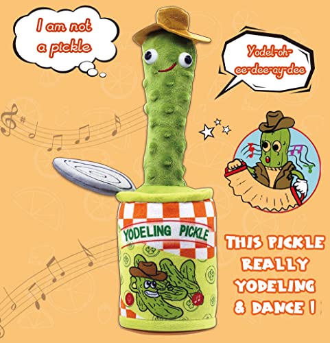 Yodeling Pickle, Talking Yodeling Toy Repeats What You Say, Singing Pickle Plush Toys - Rechargeable Twisted Mimicking Toy Singing Dance, Funny Prank Novelty Gag Gift for Adults & Kids