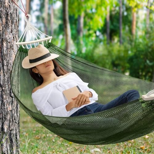 Camping Hammocks 290 * 150cm(Max 550lb),Breathable Soft Nylon Hammocks with Balance Beam Sturdy Metal Knot Tree Ropes and Travel Bag, Perfect for Outdoor/Indoor Patio Backyard etc.