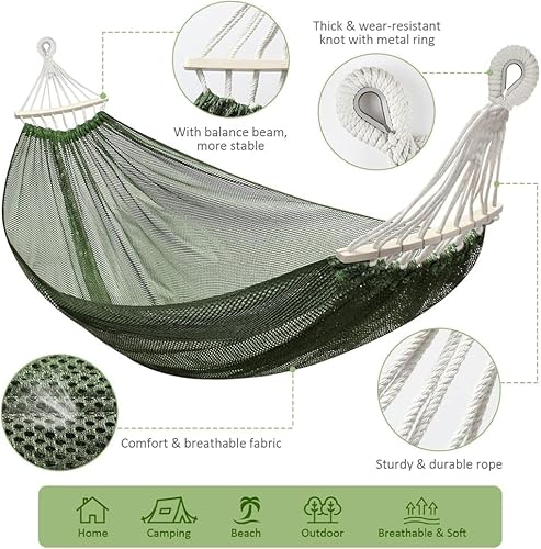 Camping Hammocks 290 * 150cm(Max 550lb),Breathable Soft Nylon Hammocks with Balance Beam Sturdy Metal Knot Tree Ropes and Travel Bag, Perfect for Outdoor/Indoor Patio Backyard etc.