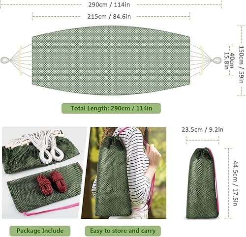 Camping Hammocks 290 * 150cm(Max 550lb),Breathable Soft Nylon Hammocks with Balance Beam Sturdy Metal Knot Tree Ropes and Travel Bag, Perfect for Outdoor/Indoor Patio Backyard etc.