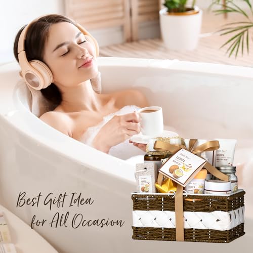 Fathers Day gift Basket for Women, Shower Bath Kit, Personal Care Gift Set, Coconut & Honey Almond Beauty, Home Bath Pampering Large Size Luxury Bath and Body Home Spa Kit, Mother's Day Gifts for Mom