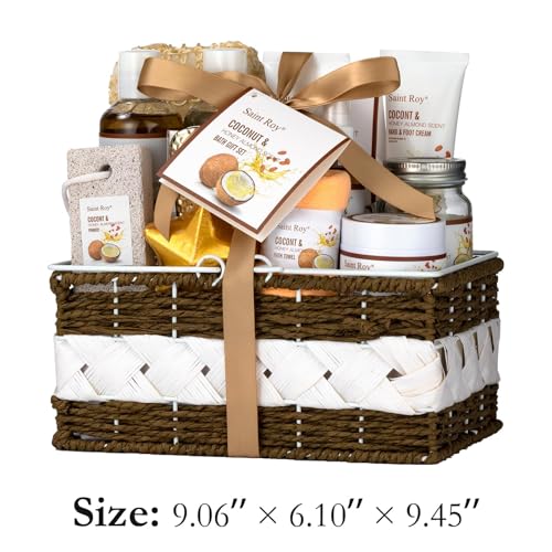 Fathers Day gift Basket for Women, Shower Bath Kit, Personal Care Gift Set, Coconut & Honey Almond Beauty, Home Bath Pampering Large Size Luxury Bath and Body Home Spa Kit, Mother's Day Gifts for Mom