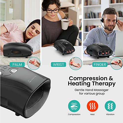 Snailax Hand Massager with Heat, Compression, Vibration, Wireless Hand Massager for Arthristis, Carpal Tunnel, Finger Numbness, Circulation, Pain from Wrist to Palm and Finger,Gifts(Black)