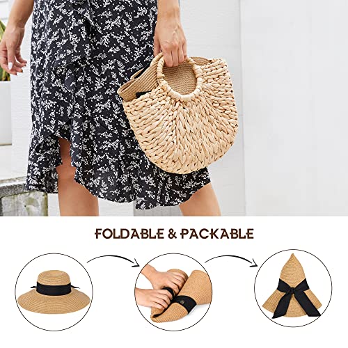 Beach Hat for Women, Wide Brim Sun Straw Hat for Women, Sun Hat Womens UPF 50+ UV Protection, Floppy Foldable Summer Hat