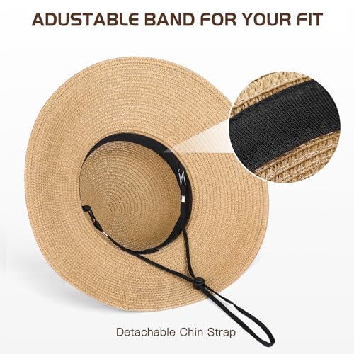 Beach Hat for Women, Wide Brim Sun Straw Hat for Women, Sun Hat Womens UPF 50+ UV Protection, Floppy Foldable Summer Hat