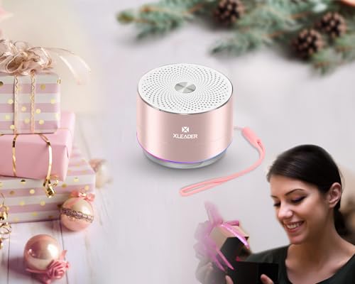 XLEADER A6 Mini Bluetooth Speaker, IPX7 Waterproof Shower Speaker with Lanyard, Small Speaker with Lights and Mic, Cute Pink Bluetooth Speaker for iPhone Laptop Bathroom Office, Gifts for Girls Women