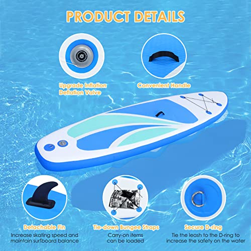 Inflatable Stand Up Paddle Board for Adult All Skill Levels- 10'4" Ultra-Light SUP Paddleboard with Durable Non-Slip Deck and Paddle Board Accessories Fins, Adjustable Paddle, Pump, Backpack, Leash