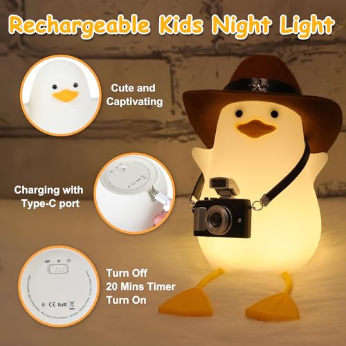 Hinittey Duck Night Light, Cute Benson Ducks Lamp, Funny Nursery Silicone Goose Nightlight with Dimmer & Timer for Room Decor, Weird Gifts for Kids, Baby, Girls,Boys, Women, Children,Teen-Cowboy Duck