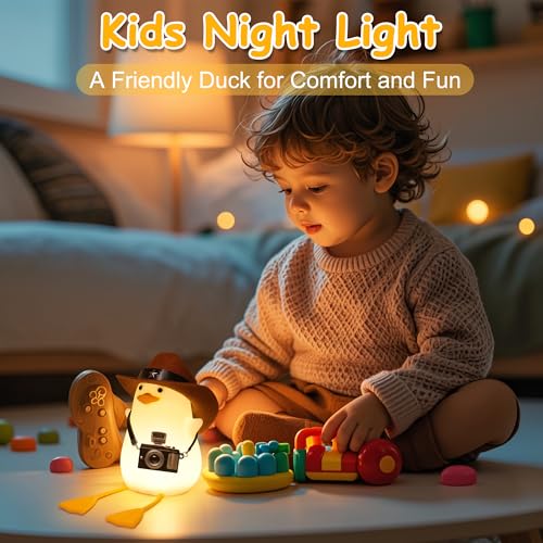 Hinittey Duck Night Light, Cute Benson Ducks Lamp, Funny Nursery Silicone Goose Nightlight with Dimmer & Timer for Room Decor, Weird Gifts for Kids, Baby, Girls,Boys, Women, Children,Teen-Cowboy Duck