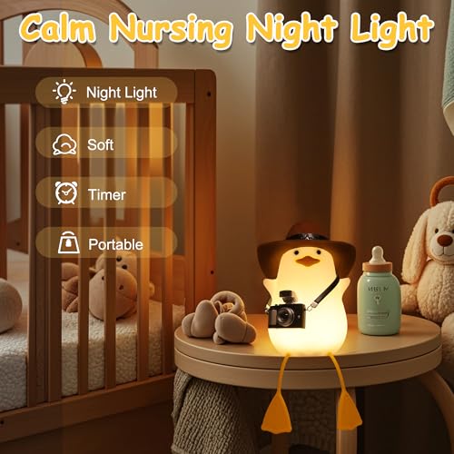 Hinittey Duck Night Light, Cute Benson Ducks Lamp, Funny Nursery Silicone Goose Nightlight with Dimmer & Timer for Room Decor, Weird Gifts for Kids, Baby, Girls,Boys, Women, Children,Teen-Cowboy Duck