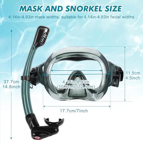 KUYOU Mask Fins Snorkeling Gear for Adults - Wide View Anti-Fog Mask, Full Dry Top Snorkel Gear Set