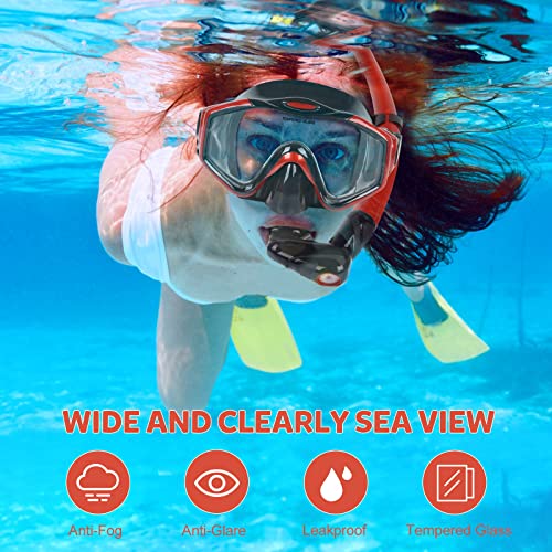 KUYOU Snorkeling Gear for Adults - 180° Wide View Snorkel Mask and Full Dry Top Snorkel Set for Snorkeling, Swimming, Training