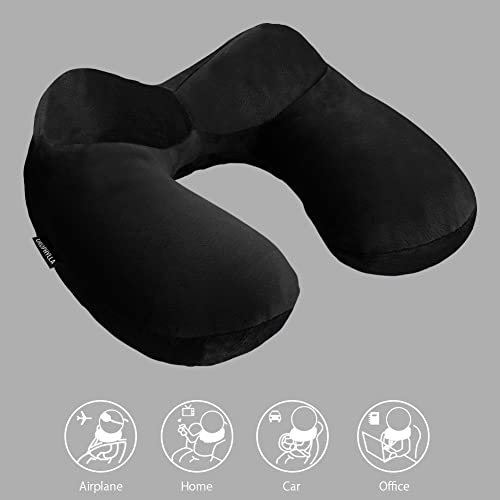 urophylla Inflatable Travel Pillow, Soft Velvet Inflatable Neck Pillow for Traveling, Airplanes, Car with Compact Bag, Breathable Washable Cover, Suit for Adults Sleeping - Black (Black)