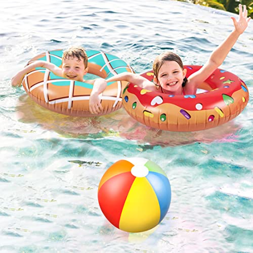 90shine 7PCS Donut Pool Floats: Doughnut Swimming Rings with 13.5" Beach Balls - Inflatable Tubes Floaties Toys for Kids Adults