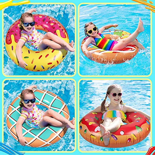 90shine 7PCS Donut Pool Floats: Doughnut Swimming Rings with 13.5" Beach Balls - Inflatable Tubes Floaties Toys for Kids Adults