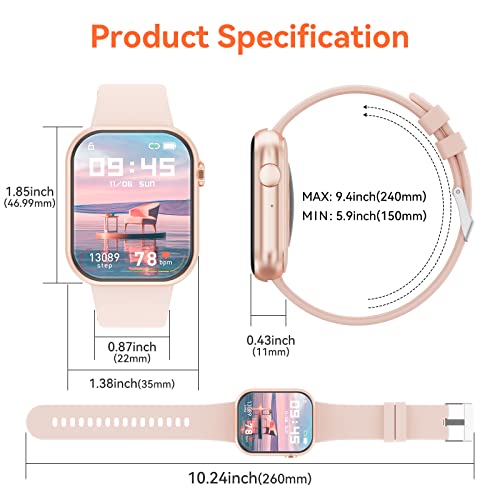 Hwagol Smart Watch (Answer/Make Call), 2024 Newest 1.85 Inch Fitness Tracker, Heart Rate/Sleep Monitor/Pedometer/Calories, Multiple Sports Modes, Women's Men's Fitness Watch for Android iPhone（Pink）