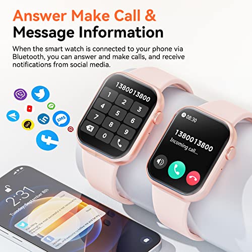 Hwagol Smart Watch (Answer/Make Call), 2024 Newest 1.85 Inch Fitness Tracker, Heart Rate/Sleep Monitor/Pedometer/Calories, Multiple Sports Modes, Women's Men's Fitness Watch for Android iPhone（Pink）