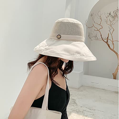 Women Wide Brim Sun Hats Metal Wired Edge Summer UV Protection Beach Fishing Hat for Hiking Garden Travel Chin Strap