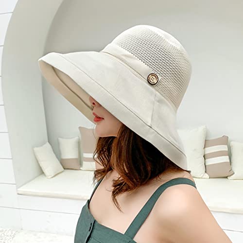 Women Wide Brim Sun Hats Metal Wired Edge Summer UV Protection Beach Fishing Hat for Hiking Garden Travel Chin Strap