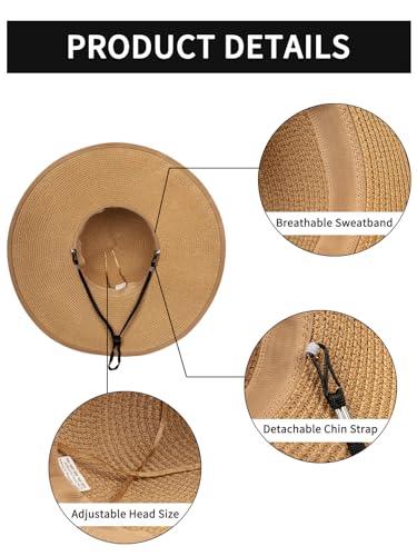 Womens Sun Hat - Wide Brim Floppy Beach Hats for Women Foldable Straw Hat with Heart Shaped Sunglasses UPF 50+